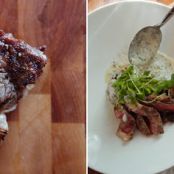 Rib Eye Steak with Potatoes and Mustrooms