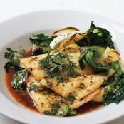 Oven-Roasted Flounder With Bok Choy, Cilantro, and Lime