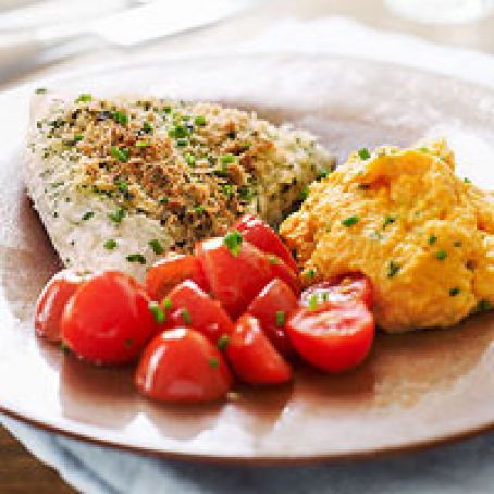 Baked Fish with Herbed Panko & mashed sweet potatoes