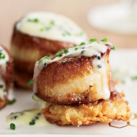 Scallops with Potato Pancakes and Caviar Sauce