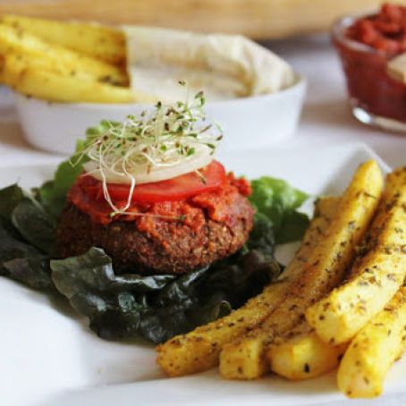 Raw Yam Burgers &Daikon Fries with Ketchup