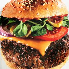 Triple Beef Cheeseburgers with Spiced Ketchup & Red Vinegar Pickles