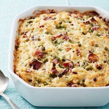 Cheesy Baked Orzo with Bacon & Peas