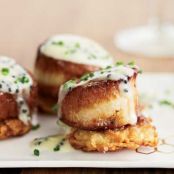 Scallops with Potato Pancakes and Caviar Sauce