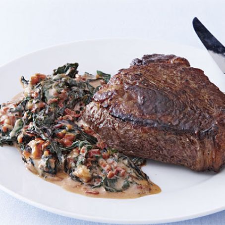 Sear-Roasted Rib-Eye with Creamed Chard