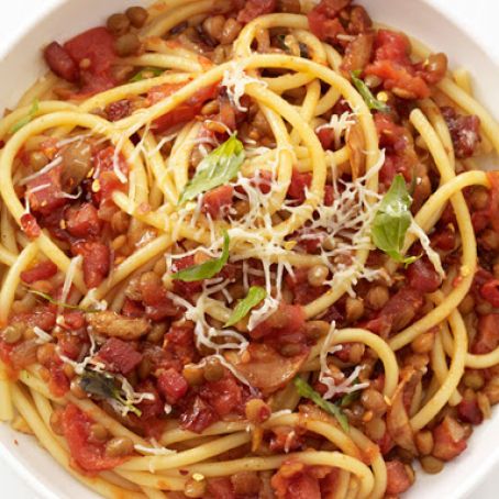 Pasta with Pancetta and Lentils