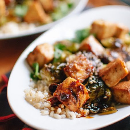 Roasted Brussel Sprouts and Crispy Baked Tofu