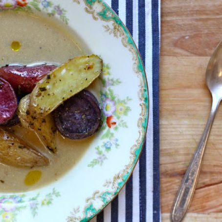 Roasted Garlic Soup with Rosemary Roasted Potatoes