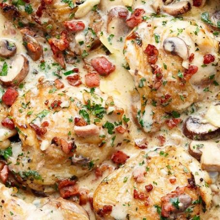 Creamy-Garlic Parmesan Mushroom Chicken & Bacon