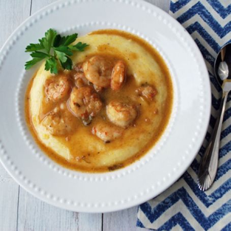 Barbecue Shrimp Over Aged Cheddar Polenta