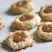 Coconut thumbprint cookies with salten caramel