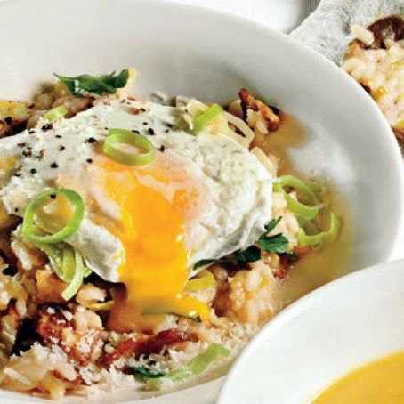 Bacon and Leek Risotto with Poached Egg