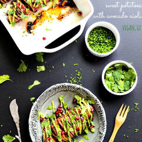 7-Ingredient Hasselback Sweet Potatoes with Avocado Aioli