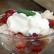 Angel Food Cake with Flambeed Strawberries and Whipped Cream