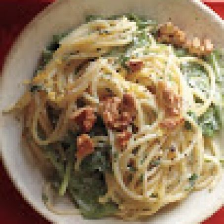 Lemony Pasta with Goat Cheese Spinach