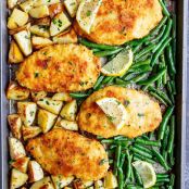 Crispy Sheet Pan Lemon Parmesan Garlic Chicken & Veggies (Milanese)