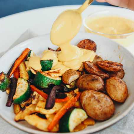 GRILLED VEGGIES WITH CREAMY SWEET POTATO SAUCE (VEGAN + GLUTEN-FREE)