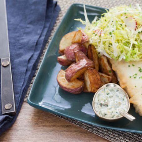Pan-Seared Cod & Roasted Red Potatoeswith Remoulade Sauce & Frisée Salad