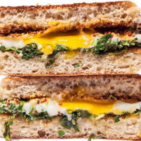 Seared Arugula, Egg, and Cheddar Breakfast Sandwich