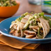 Spice-Rubbed Chicken Breast Tacos with Grilled Poblanos, BBQ Onions and Coleslaw