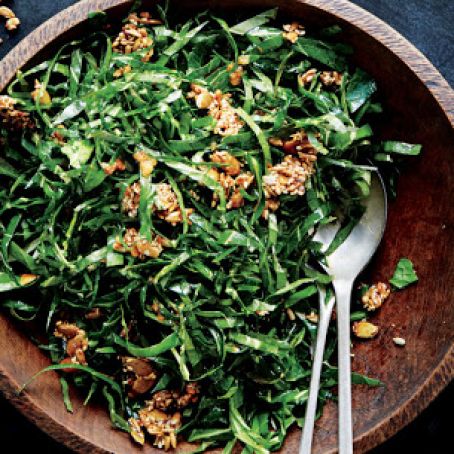 Collard Greens Salad with Ginger and Spicy Seed Brittle