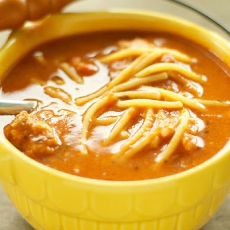 Spaghetti and Meatball Soup (Slow Cooker)