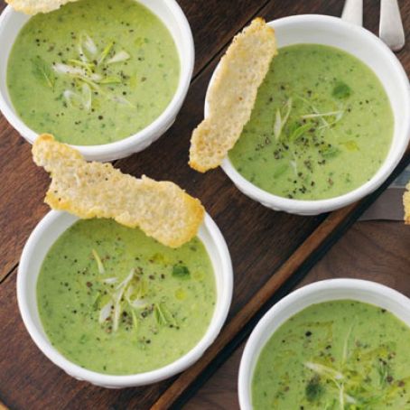 Pea Mint & Spring Onion Soup with Parmesan Biscuits