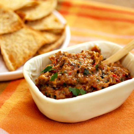 Indian Eggplant and Onion Dip with Pita Chips