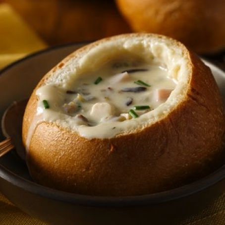 Chicken-Ham Wild Rice Soup in Bread Bowls