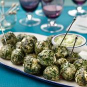 SPANIKOPITA MEATBALLS WITH SPICY CUCUMBER AND YOGURT SAUCE