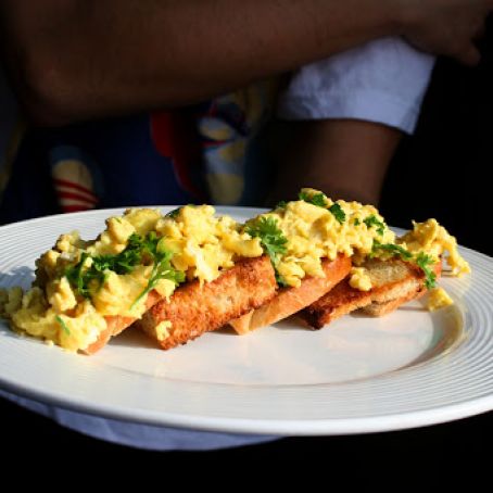 SCRAMBLED*****Scrambled Eggs Magda on Fried Bread - 10 Points