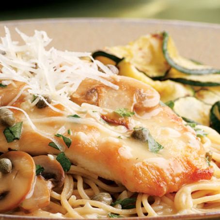 Chicken Piccata with Pasta and Mushrooms