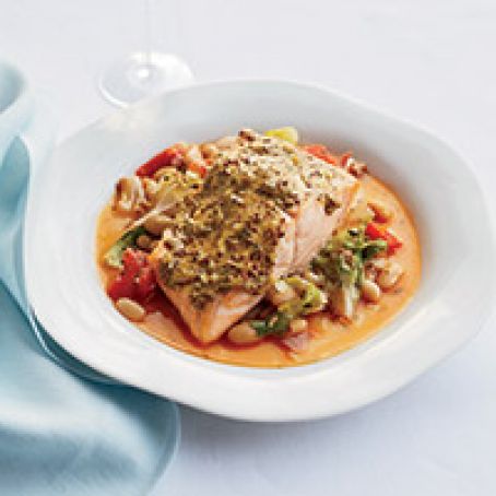 Mustard Salmon with Cannellini Bean Ragù