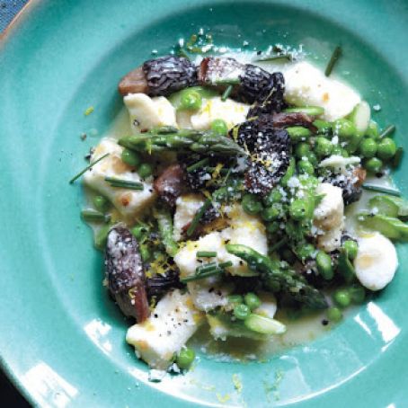 Ricotta Gnocchi with Asparagus, Peas, and Morels