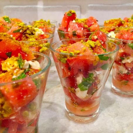 Watermelon Salad with Feta, Pistachios & Honey Jalapeno Vinaigrette-JS