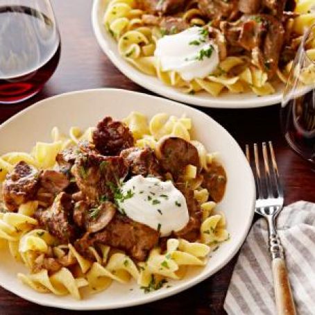 Beef Stroganoff over Buttered Noodles