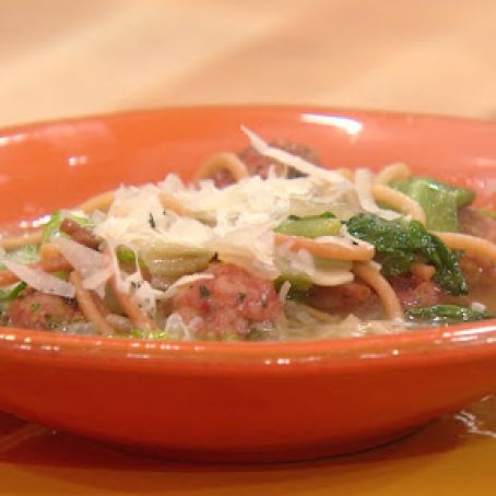 Mini Meatball Soup with Broken Spaghetti and Escarole