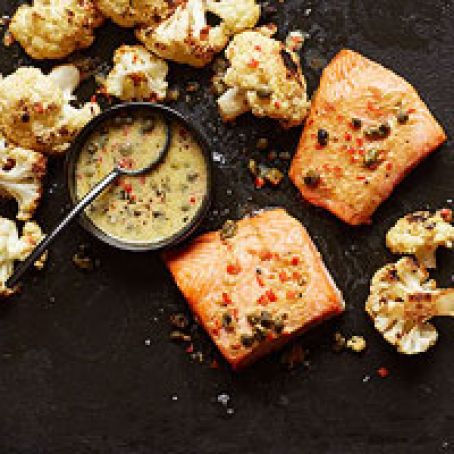 Roasted Salmon and Cauliflower with Caper Vinaigrette