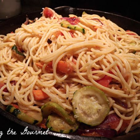 Fresh Tomatoes with Grilled Veggies and Spaghetti