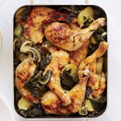 Roasted Chicken Legs with Potatoes and Kale