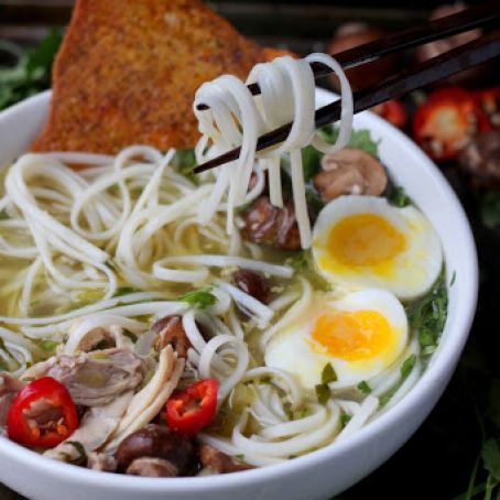 CHICKEN RAMEN NOODLE SOUP + CRISPY CHICKEN SKINS AND CILANTRO