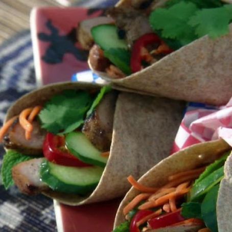 Banh-mi Wrap: Vietnamese Grilled Pork Wrap with Pickled Carrots and Mint
