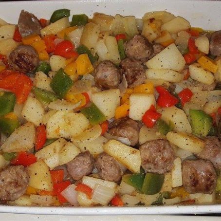 Sausage, Peppers, Onions, and Potato Bake