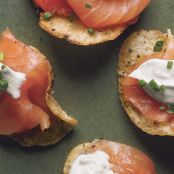 Smoked Salmon with Black Pepper Potato Chips & Lemon Creme Fraiche