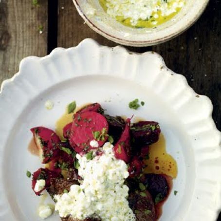 Smoked Beets with Grilled Steak and a cottage cheese dressing