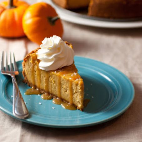 Pumpkin Cheesecake with Salted Caramel Sauce