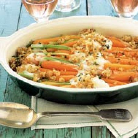 Baked Baby Carrot Gratin with Horseradish Crumbs