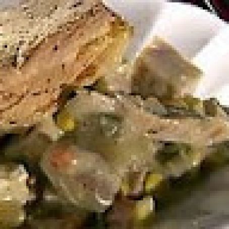 Chicken and Turkey Pot Pie with Pepper Biscuit Topping