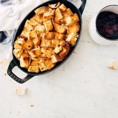 White Chocolate Bread Pudding with Blackberry Orange Compote