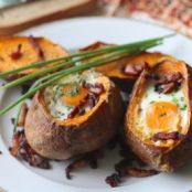 Eggs Baked in Sweet Potatoes with Bacon
